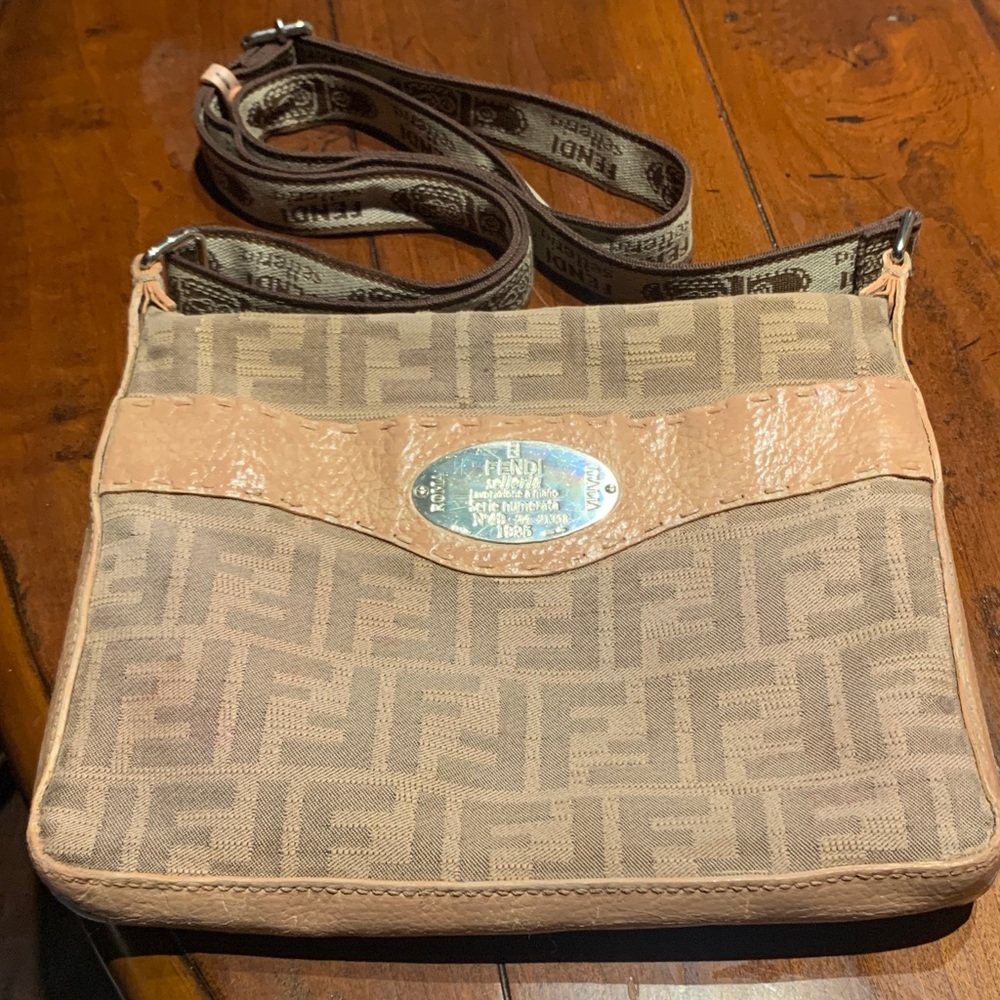 Authentic Fendi Beige/Camel Crossbody (Silver Hardware & Adjustable Strap)